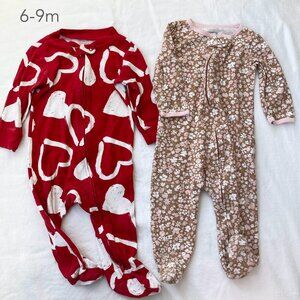 🪴5/$30 Carter's 6-9 Months Baby Zipper Sleepers Hearts Floral Girls Pajamas